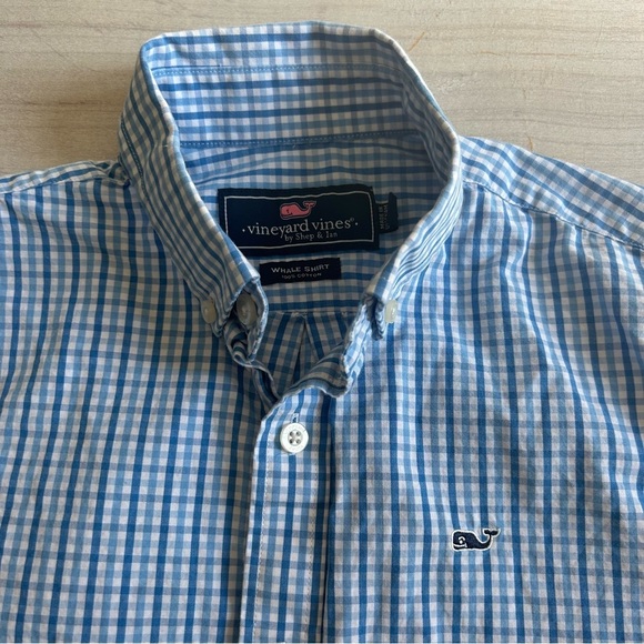 Vineyard Vines Blue and White Gingham Checkered Button Down Whale Shirt - Picture 2 of 3